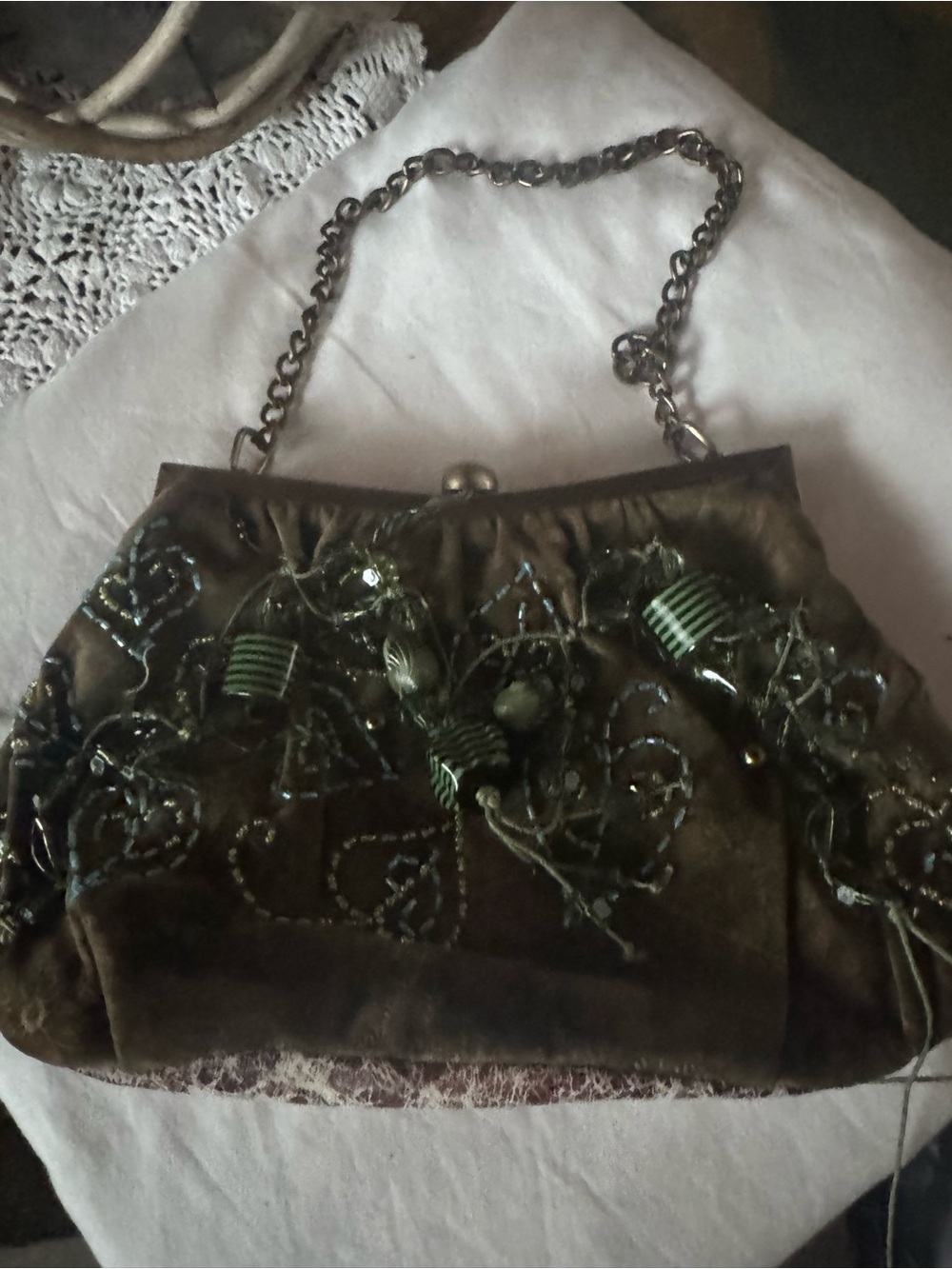 Vintage Embellished Brown/Green Beaded Evening Bag
